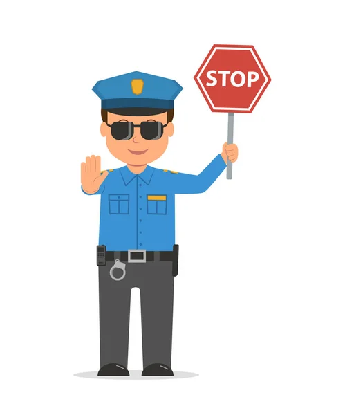 Bir dur işareti tutarak trafik polis. — Stok Vektör