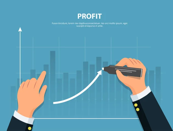 Profitto. L'imprenditore disegna il grafico della crescita finanziaria. Concetto di investimenti finanziari e aumento delle entrate . — Vettoriale Stock