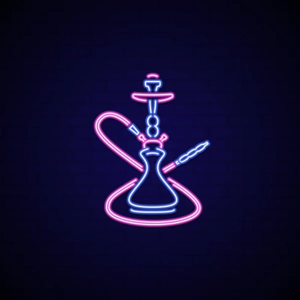 Neon signboard of hookah. Neon sign hookah for lounge cafe emblem, arabian bar, shop. — Stock Vector