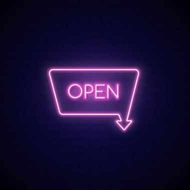 Neon işareti açık pembe. Neon tabela koyu arka plan üzerinde.