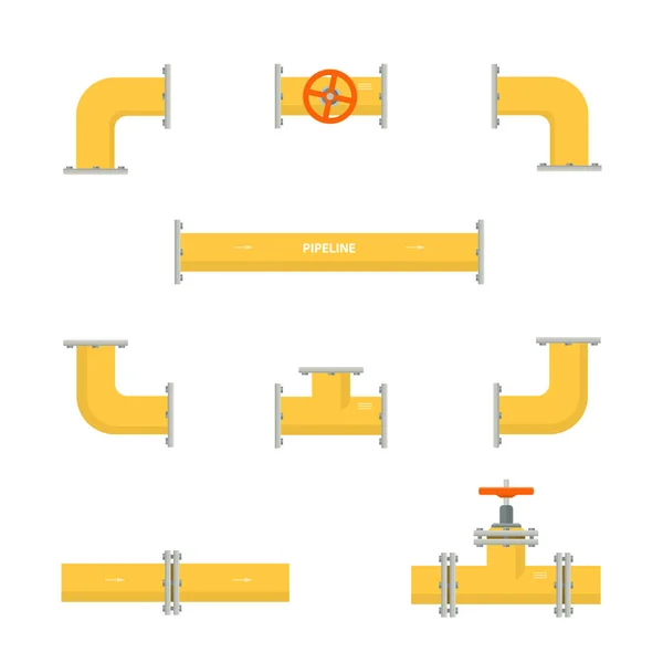 Kit set of pipelines. Isolated yellow elements of the pipeline. Gas and oil industry. — Stock Vector