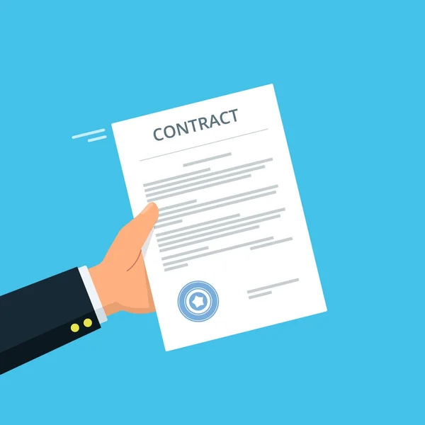 Primo piano delle mani della persona con accordo contrattuale. Concetto aziendale di firma del contratto . — Vettoriale Stock