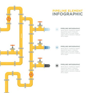 Boru hatları infographics şablonu. Borular ve vanalar.
