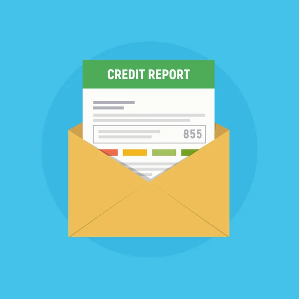 Postpictogram envelop met kredietrapport. Verzenden persoonlijke credit score informatie. — Stockvector