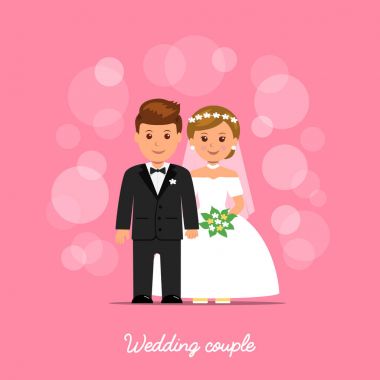 Düğün çifti. Gelin ve damat bokeh ile pembe arka plan üzerinde.