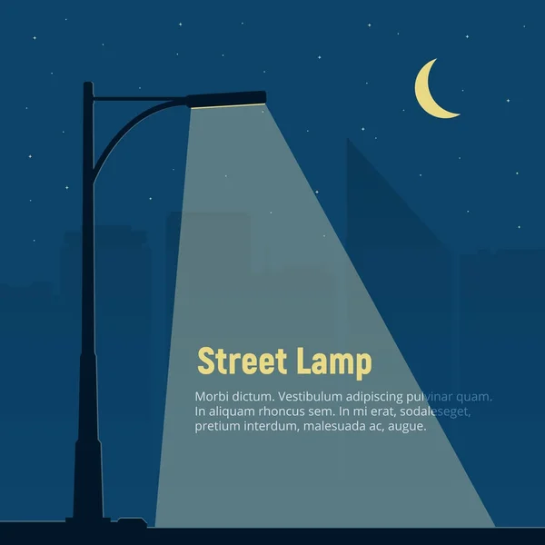 Lámpara de calle solitaria en el fondo de la ciudad nocturna. Silueta de una luz de calle en la noche . — Vector de stock