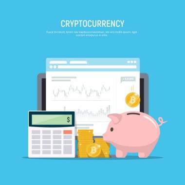 Modern finansal kavramı. Bitcoin incelemesi. Cryptocurrency. İş yatırım.