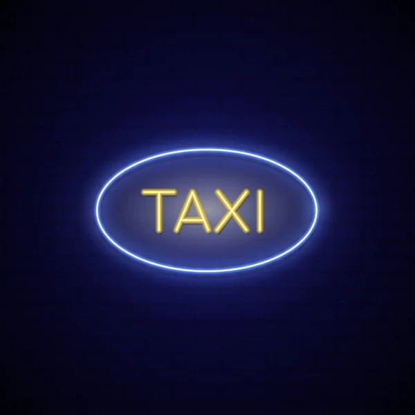 Neon signe taxi de la ville. Concept bleu et jaune néon simple service de taxi. Illustration vectorielle — Image vectorielle