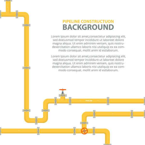 Промышленный фон с желтым трубопроводом. Нефтепровод, водопровод или газопровод с арматурой и клапанами
.