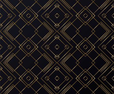 Şatafatlı, pürüzsüz bir düzen. Siyah ve altın doğrusal geometrik desen. Altın desenli sanat deco tarzı. Vektör illüstrasyonu