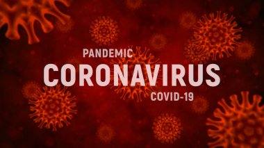 Parlak kırmızı arkaplan ve koronavirüs hücreleri. Salgın covid-19. Yayılmış koronavirüs tehlikesi. Üç boyutlu tıbbi illüstrasyon. 3d hazırlayıcı.
