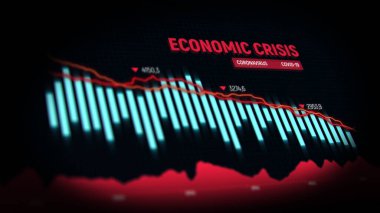 Koronavirüs küresel ekonomiyi etkiler. Ekonomik kriz konsepti. Finansal borsa krizi. Küresel ekonomik kriz. Mali illüstrasyon. 3d hazırlayıcı.