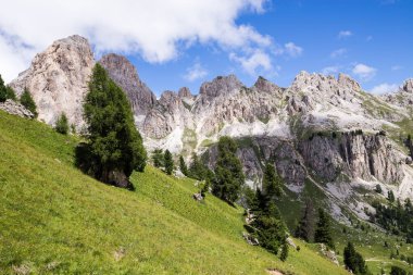İtalyan Dolomites içinde Roda di Vael (Rosengarten grubu) görünümünü