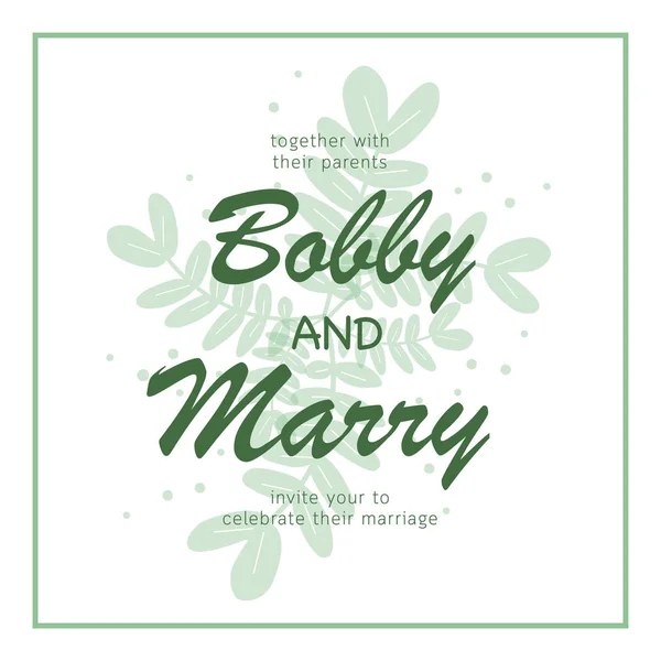 Zarif yeşil düğün davetiye kartı şablonu bırakır. Vektör hastası