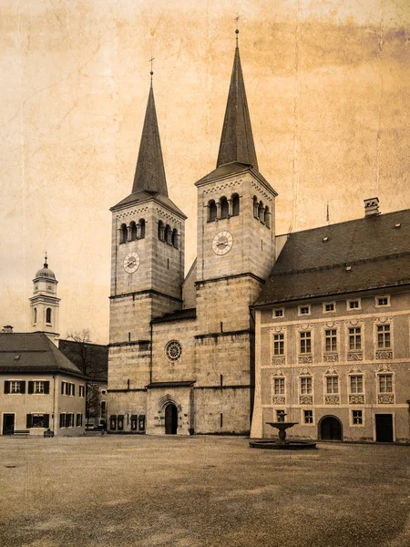 Postcard of the old town of Berchtesgaden in retro look — Stock Photo, Image