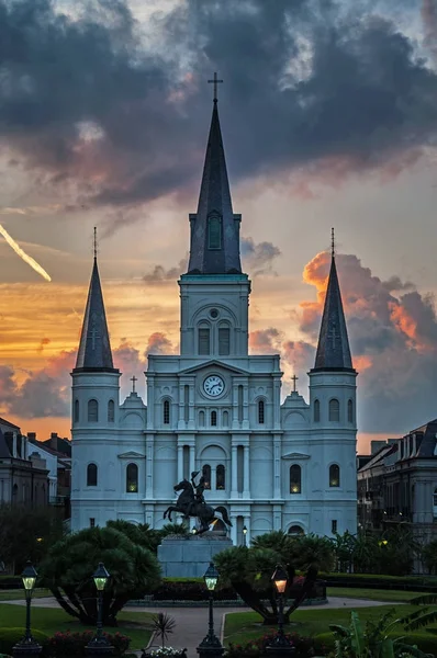Catedral Louis Nova Orleães Pôr Sol — Fotografia de Stock