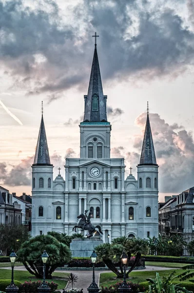 Imagen Monocromática Catedral San Luis Nueva Orleans Atardecer —  Fotos de Stock