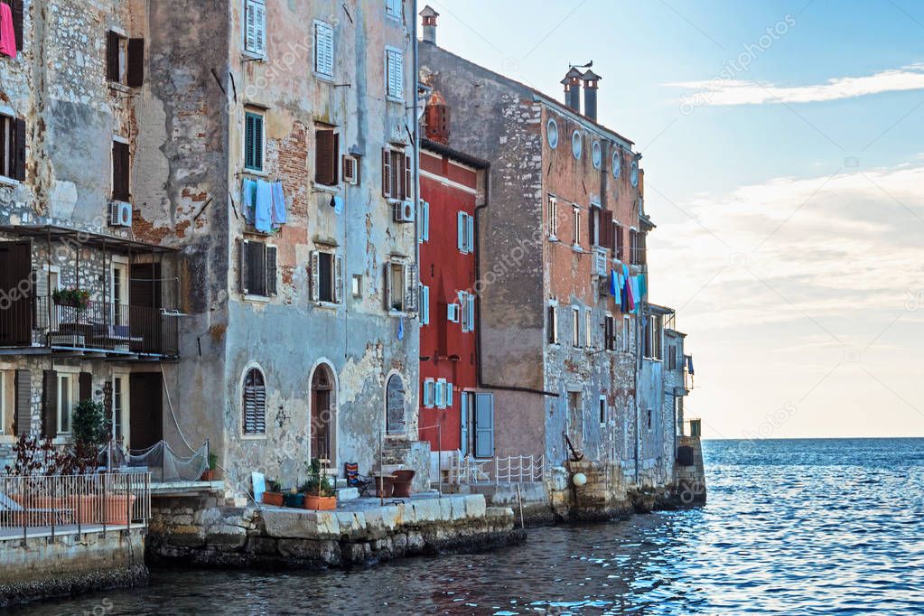 View from the ocean to the old town of Rovinj, Croatia