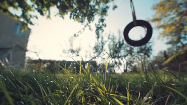 Worker using lawn mower in backyard — ストック動画