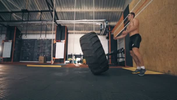 Ταιριάζει μυώδης άνδρας κάνει crossfit ασκήσεις — Αρχείο Βίντεο