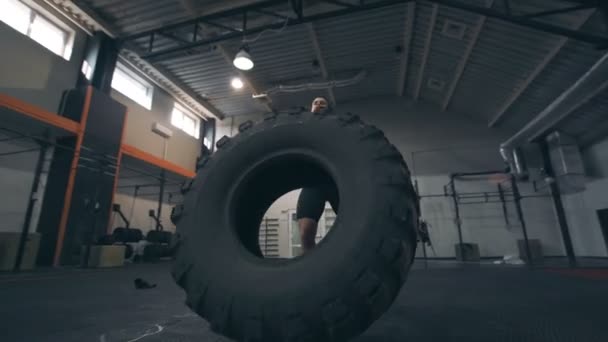 Apto homem muscular fazendo exercícios crossfit — Vídeo de Stock