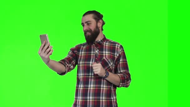 Bearded man make video call — Stock Video