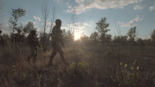 Солдаты на поле боя — стоковое видео