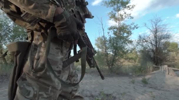 Fuerza caminando en el campo — Vídeo de stock