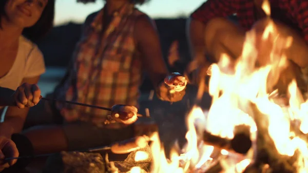 Cultivez les gens griller des saucisses dans le feu — Photo