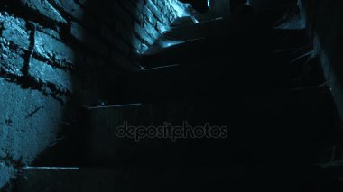 Alt katta gece ay ışığında yürüyen adam