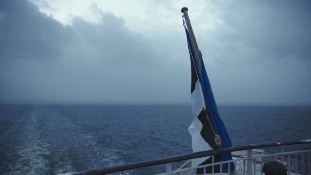 Üç renkli bayrak sallayarak geminin güvertesinde — Stok video