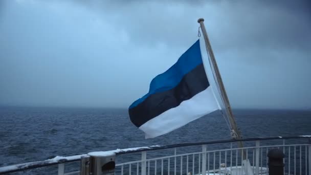 Bandiera tricolore sventola sul ponte della nave — Video Stock