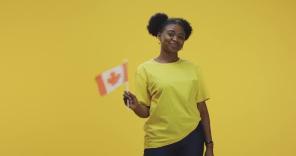 Mulher acenando bandeira canadense — Vídeo de Stock