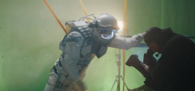 Shooting a scene with an astronaut