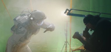 Shooting a scene with an astronaut
