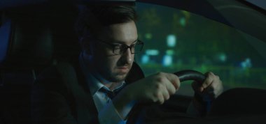 Sleepy man driving at night