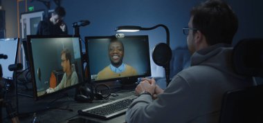 Digital artists discussing an animated film