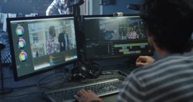 Film editor working on a movie