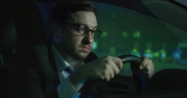 Sleepy man driving at night