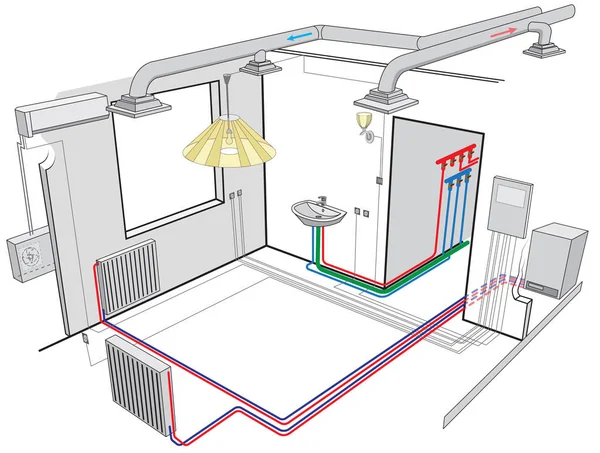 Sistemas de ventilación interior y calefacción independiente — Archivo Imágenes Vectoriales