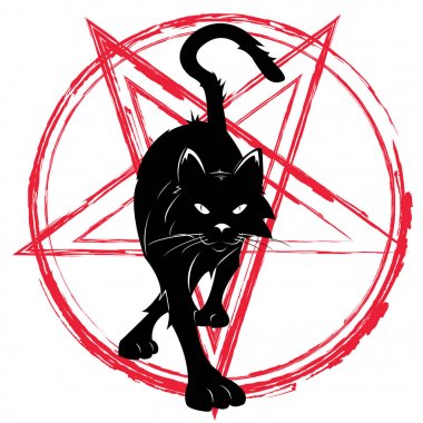 Baphomet star pentagram and black cat. clipart