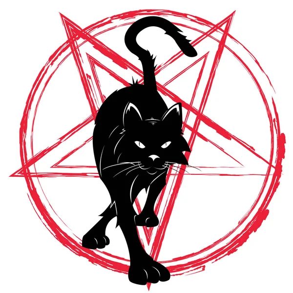 Baphomet Yıldız Pentagram Kara Kedi — Stok Vektör