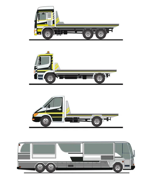 Комплект реалистичных грузовых автомобилей и автобусов — стоковый вектор