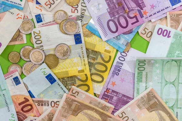 Billets Pièces Euros Différents Comme Toile Fond — Photo