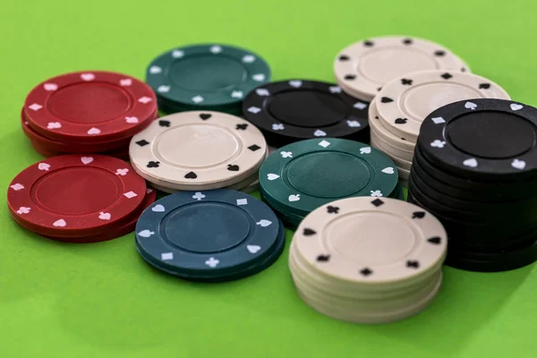 Poker Chips Green Background — Stock Photo, Image