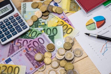 Euro madeni para ve banknot ile iş raporu