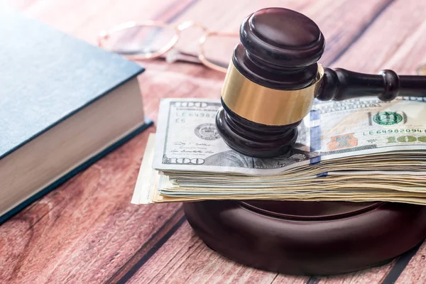 Wooden Gavel Book Dollar Law Concept — Stock Photo, Image