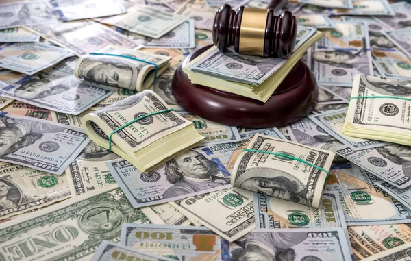 Wooden Law Gavel Dollar Money Background — Stock Photo, Image
