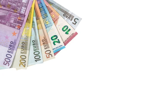 Różnych Nominałach Banknotów Euro Białym Tle Miejsce Dla Tekstu — Zdjęcie stockowe