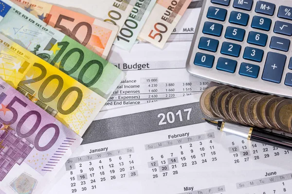Account Book Euros Bills Calculator Finance Concept — Stock Photo, Image